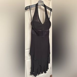 Nine West Black Silk/Sequined Halter Cocktail Dress- Sz 8